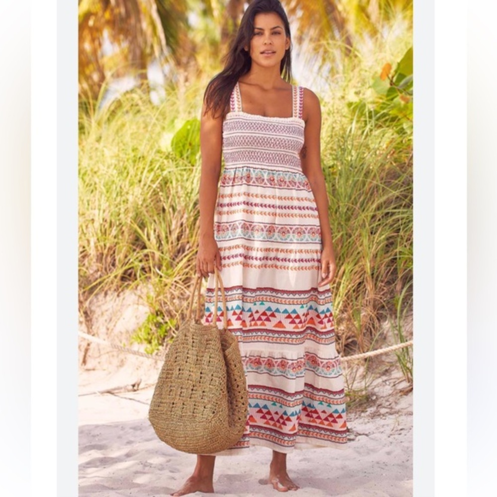 Aspiga Jacquard sundress Ecru multi sustainable Maxi Dress Organic Cotton size M